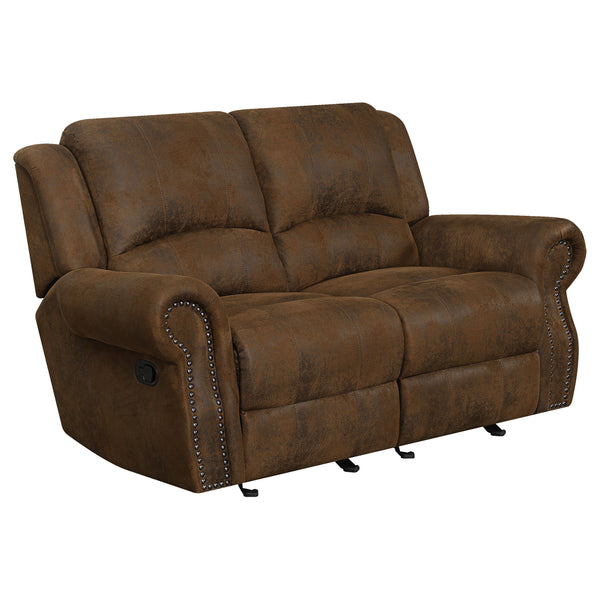 Sir Rawlinson Rolled Arm Glider Loveseat with Nailhead Trim Buckskin Brown