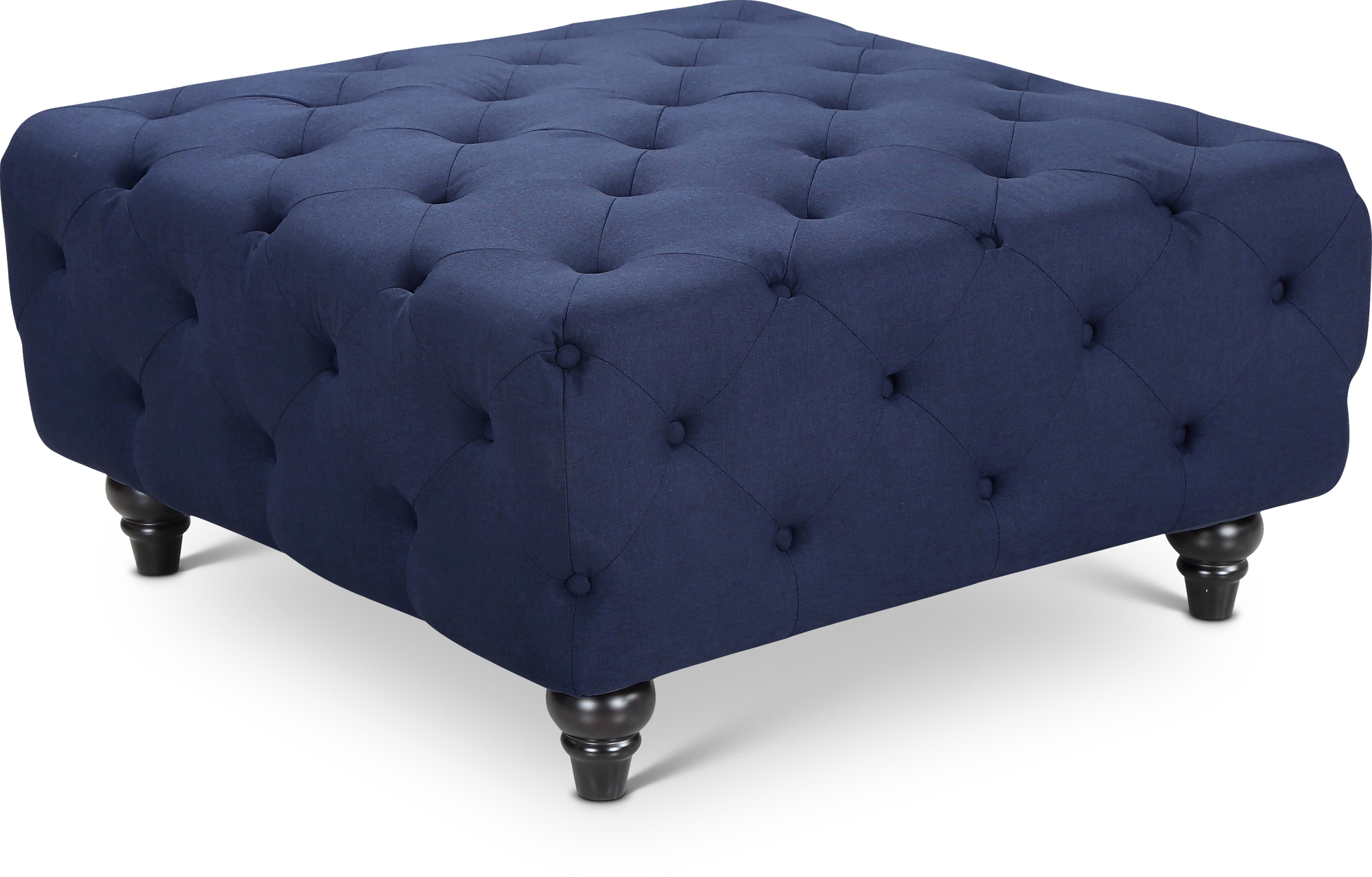 Chesterfield Navy Linen Textured Ottoman