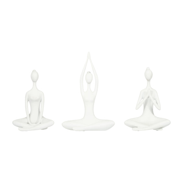 Resin, S/3 10"h Yoga Ladies, Wht