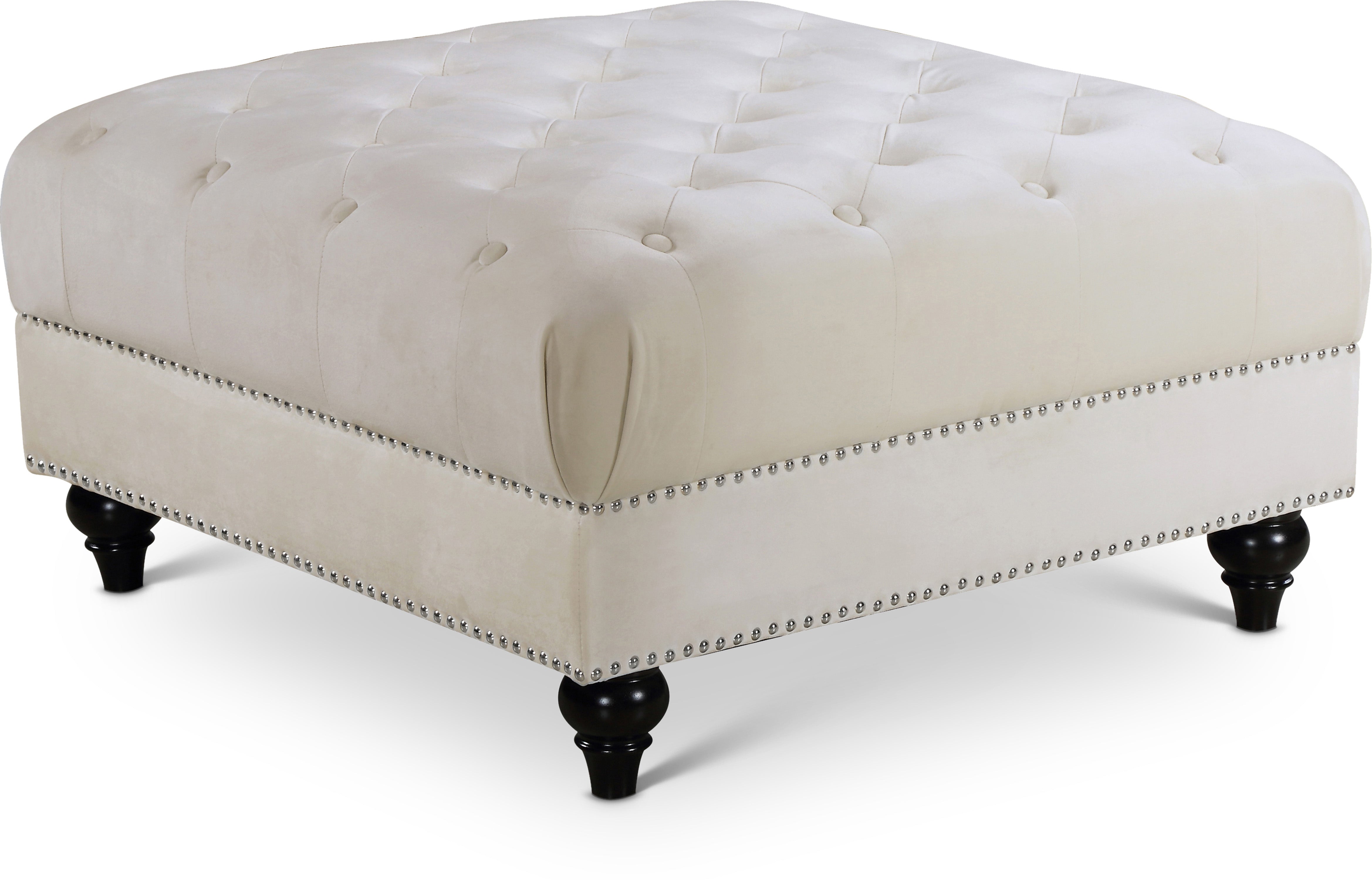 Sabrina Cream Velvet Ottoman