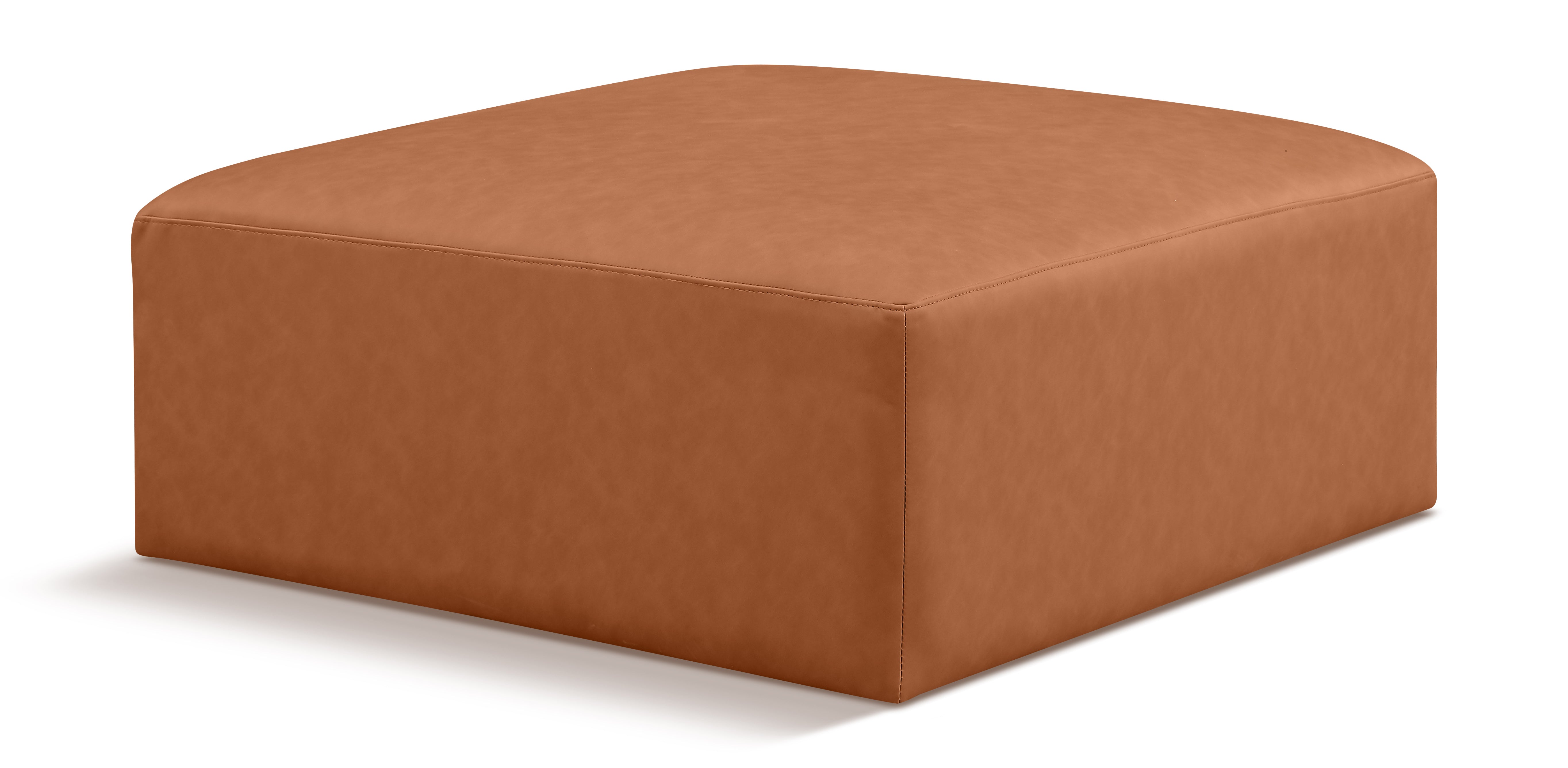 Cube Cognac Vegan Leather Ottoman