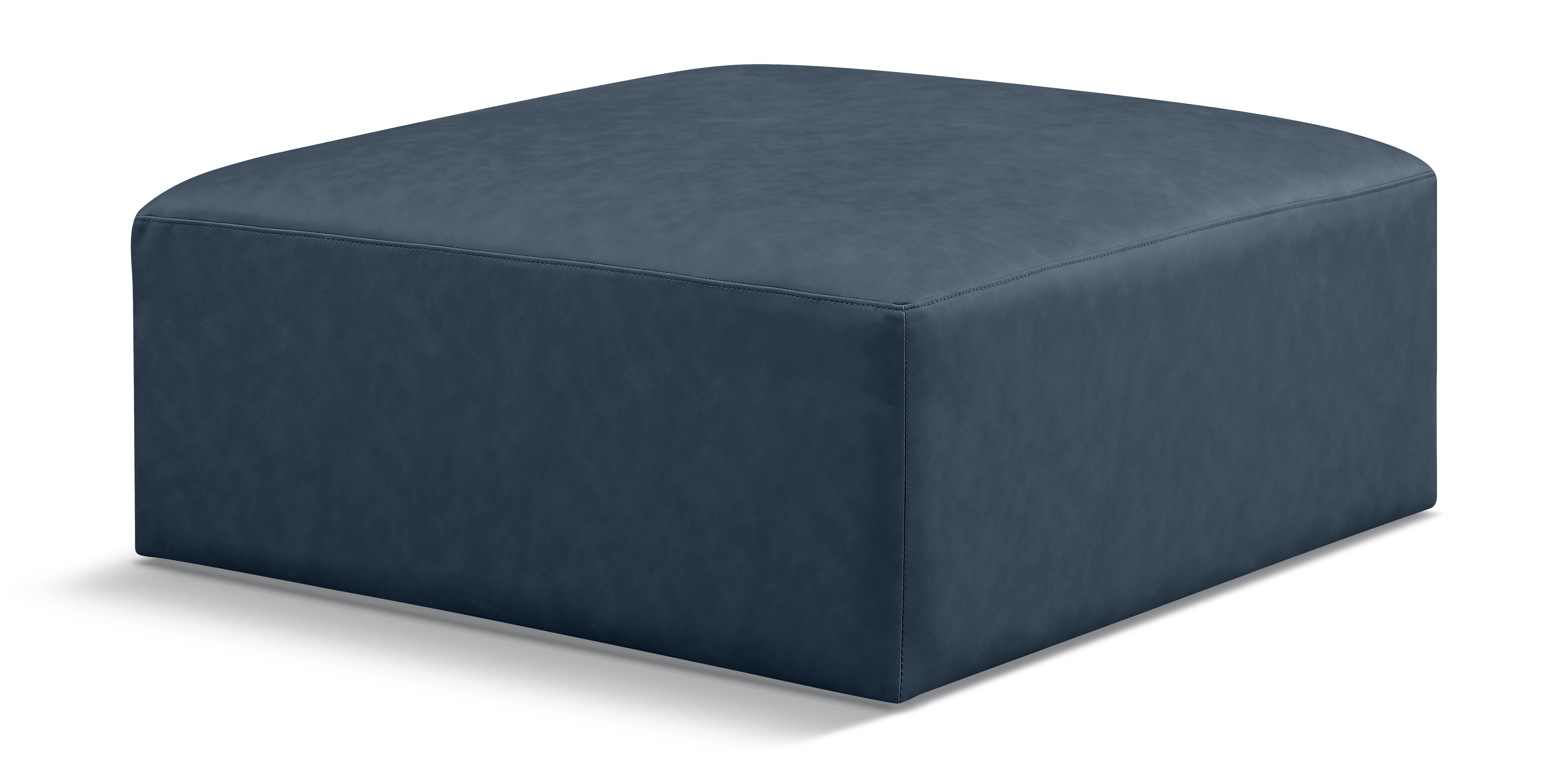 Cube Navy Blue Vegan Leather Ottoman