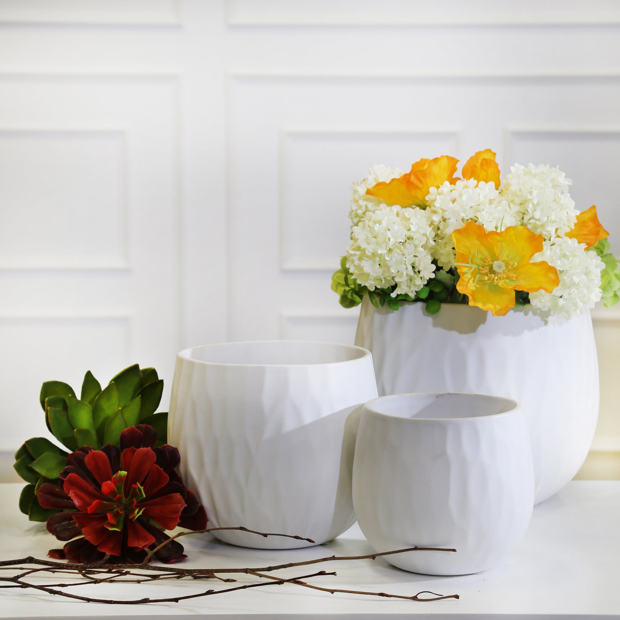 Ec, S/3 Ceramic Planters, Matte White