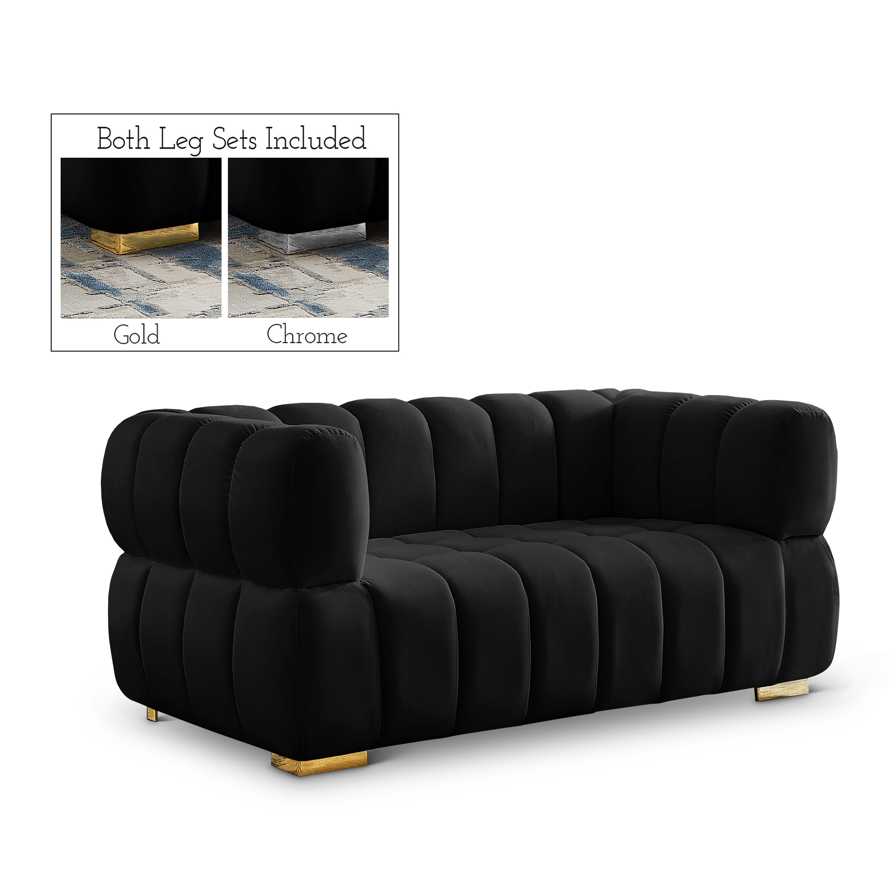 Gwen Black Velvet Loveseat