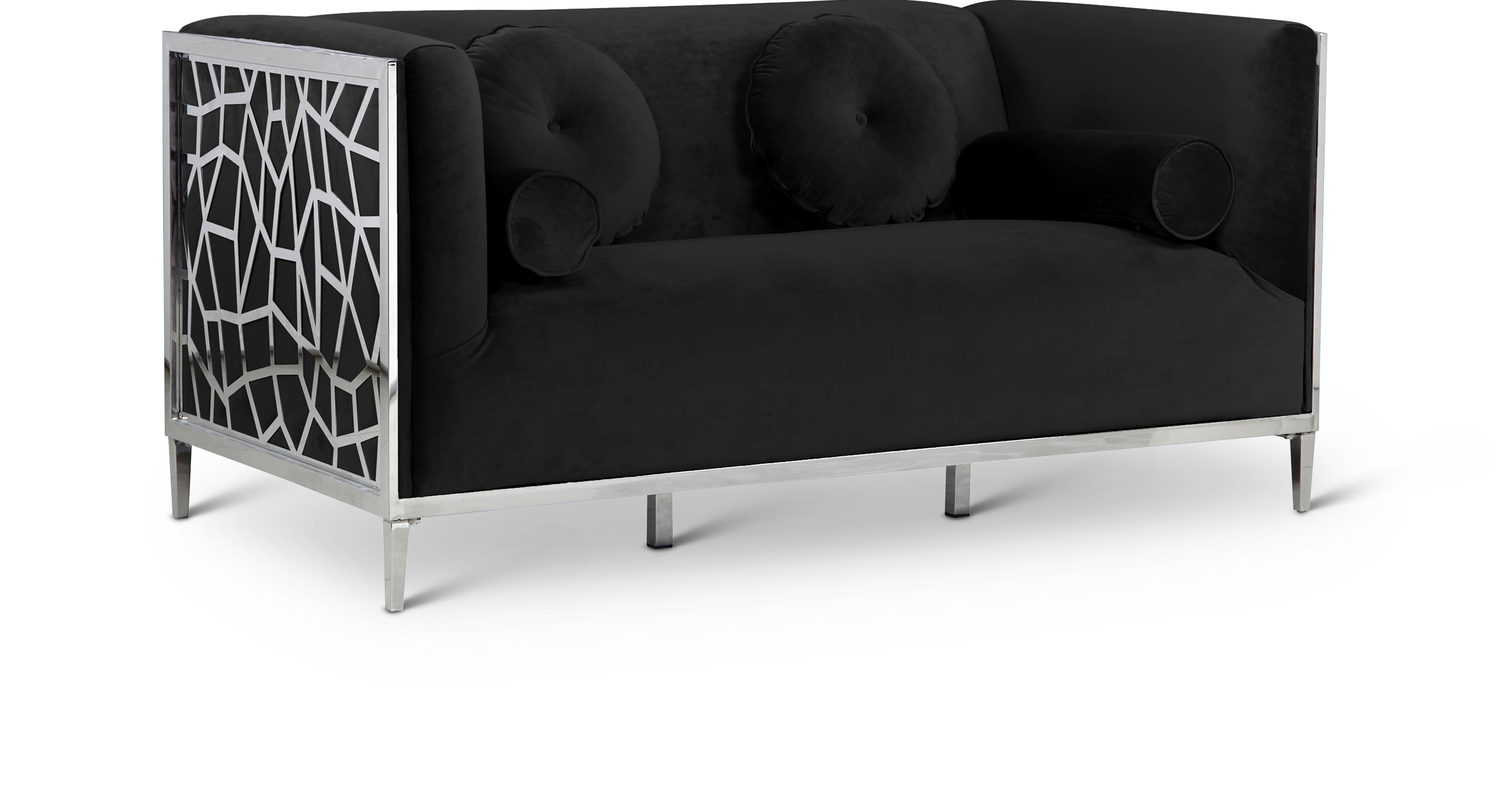 Opal Black Velvet Loveseat