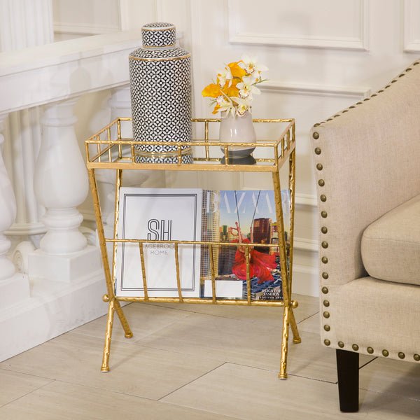 Gold Accent Table, Mirror W/ Magazine