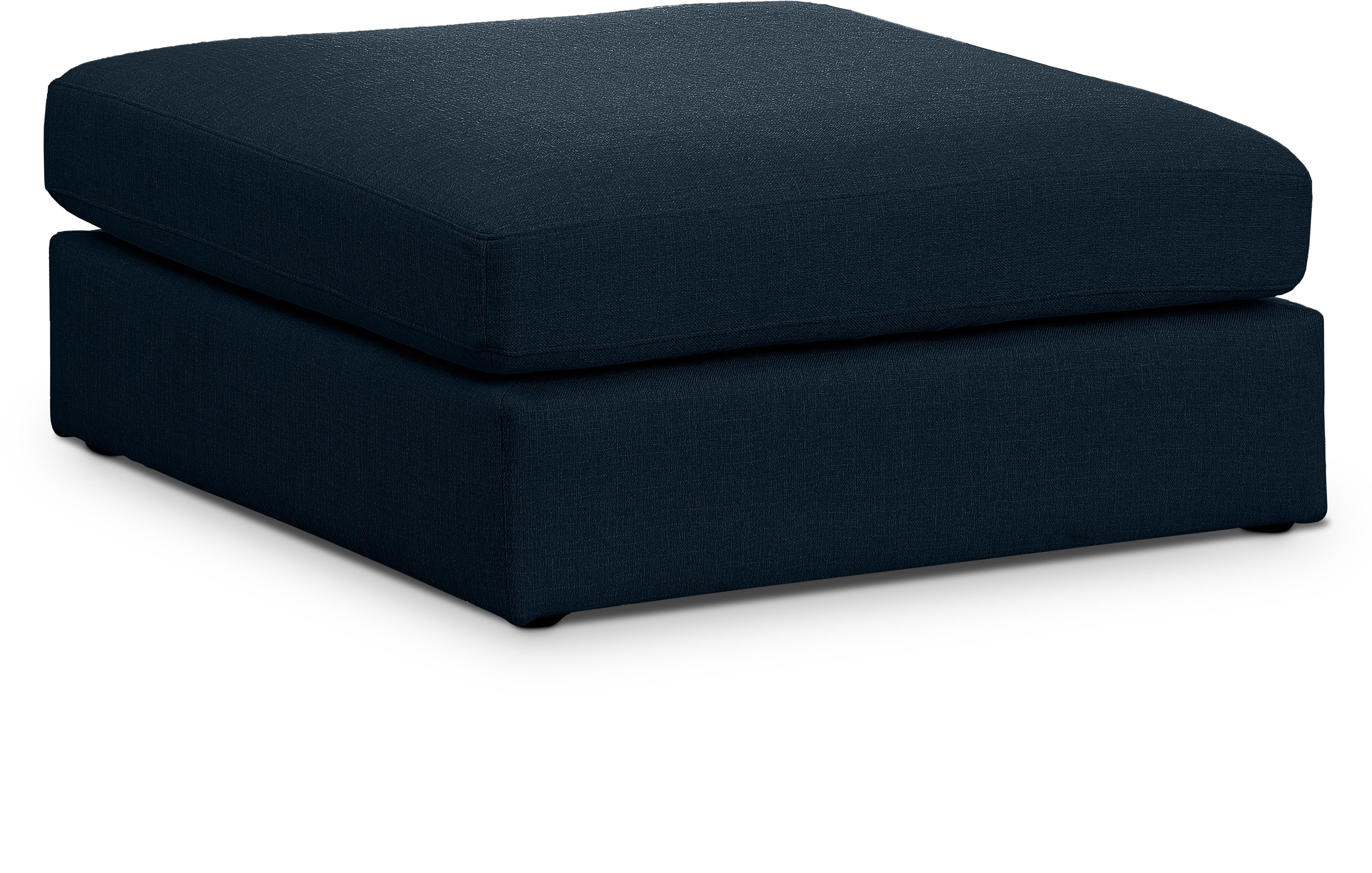 Beckham Navy Durable Linen Textured Fabric Ottoman