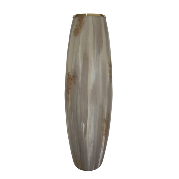 31" Curved Glass Vase Opal Finish, Ivory Multi