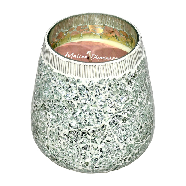 6" 18 Oz Santal Vanilla Mosaic Candle, Silver