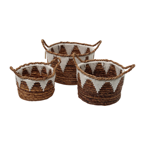 Banana Leaf, S/3 10/12/14" Nomad Basket, Natural