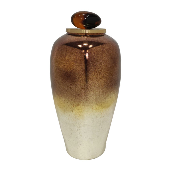 Glass, 23" Temple Vase W/ Resin Topper, Copper