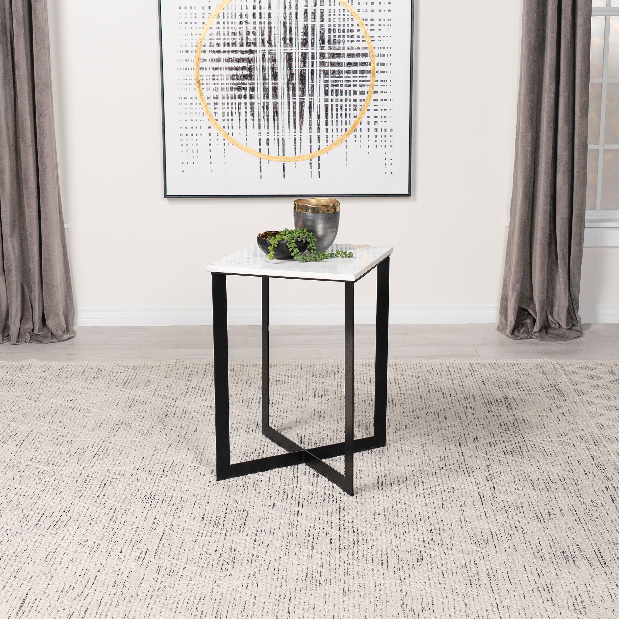 Tobin Square Marble Top End Table White and Black