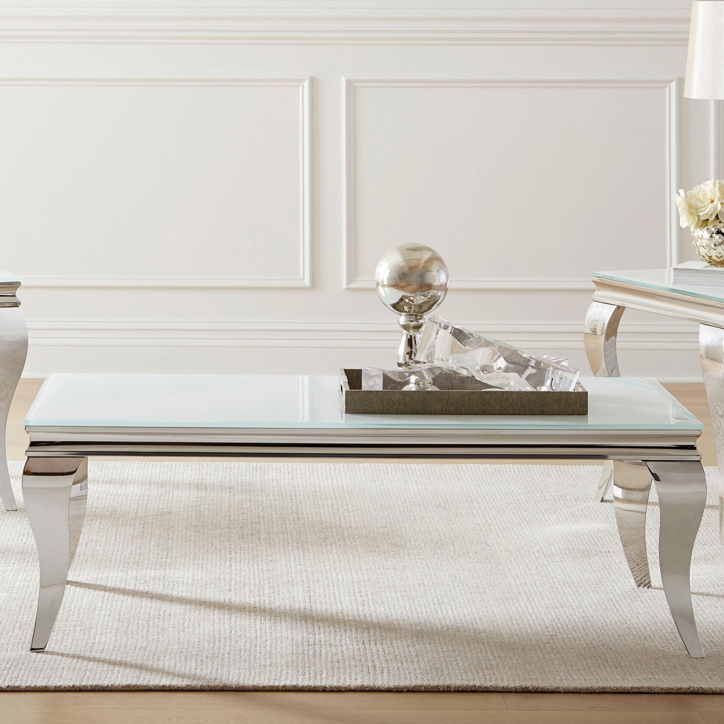 Luna Rectangle Coffee Table White and Chrome