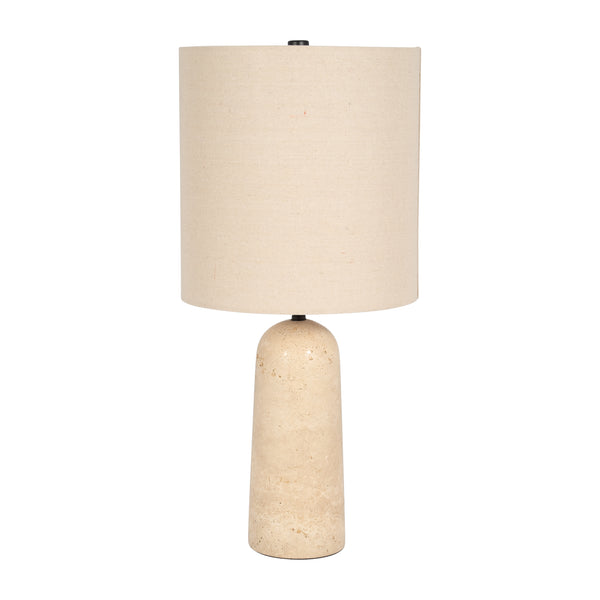 Travertine, 25" Cylinder Table Lamp, Natural