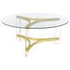 Janessa Round Glass Top Coffee Table With Acrylic Legs Clear and Matte Brass