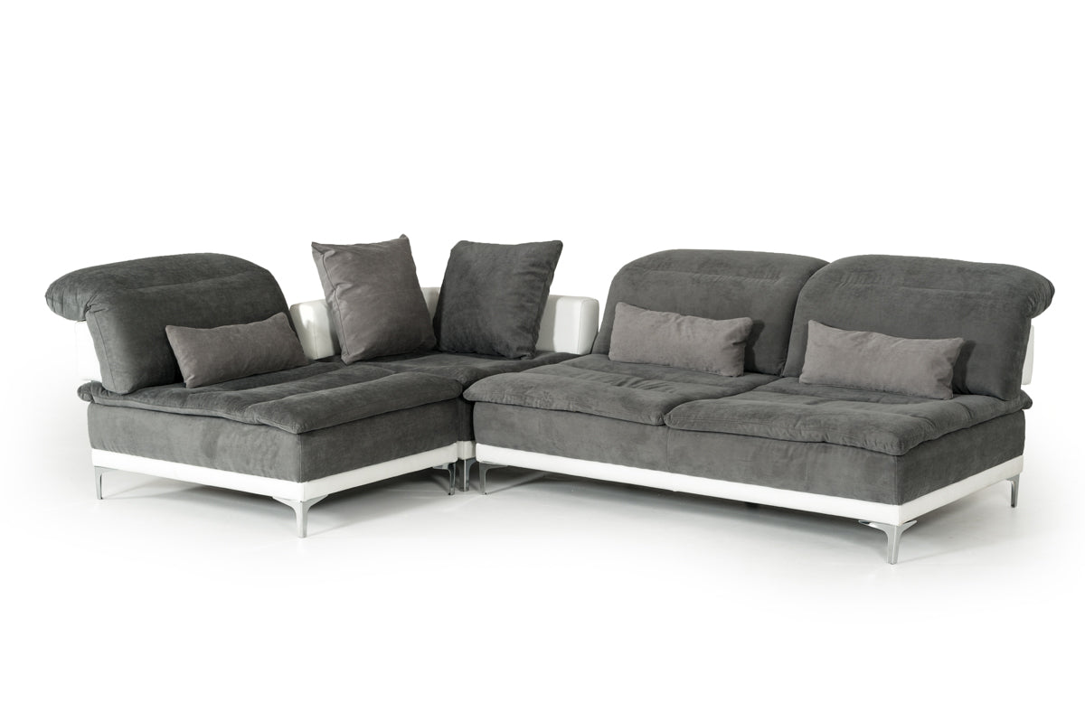 David Ferrari Horizon - Modern Grey Fabric + White Leather U Shaped Sectional Sofa