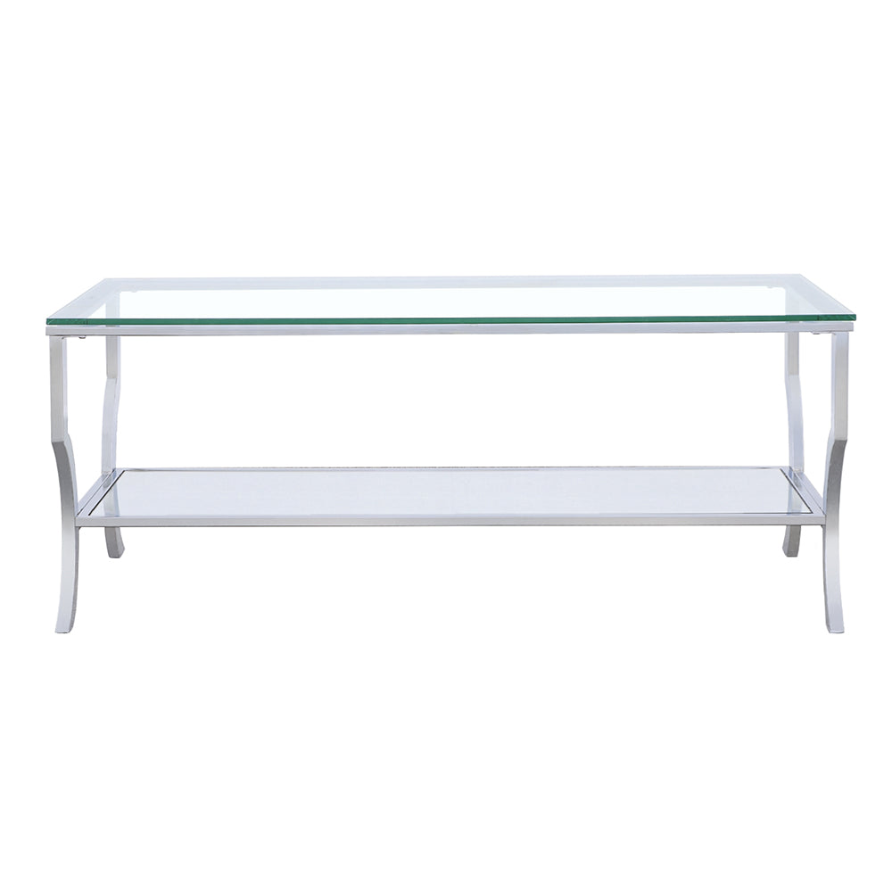 Saide Rectangular Coffee Table with Mirrored Shelf Chrome