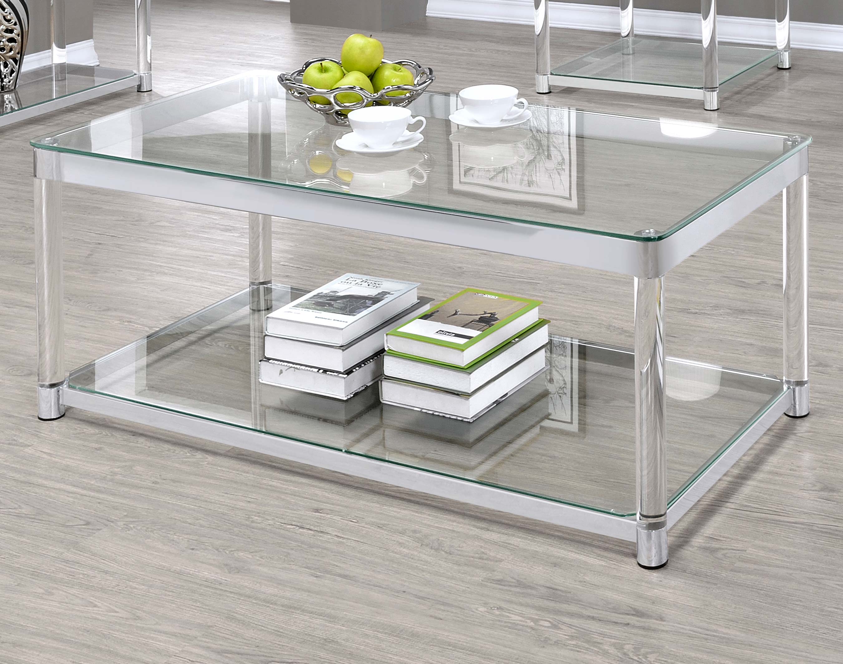 Anne Coffee Table with Lower Shelf Chrome and Clear