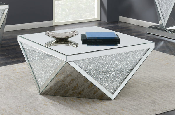 Amore Square Coffee Table with Triangle Detailing Silver and Clear Mirror