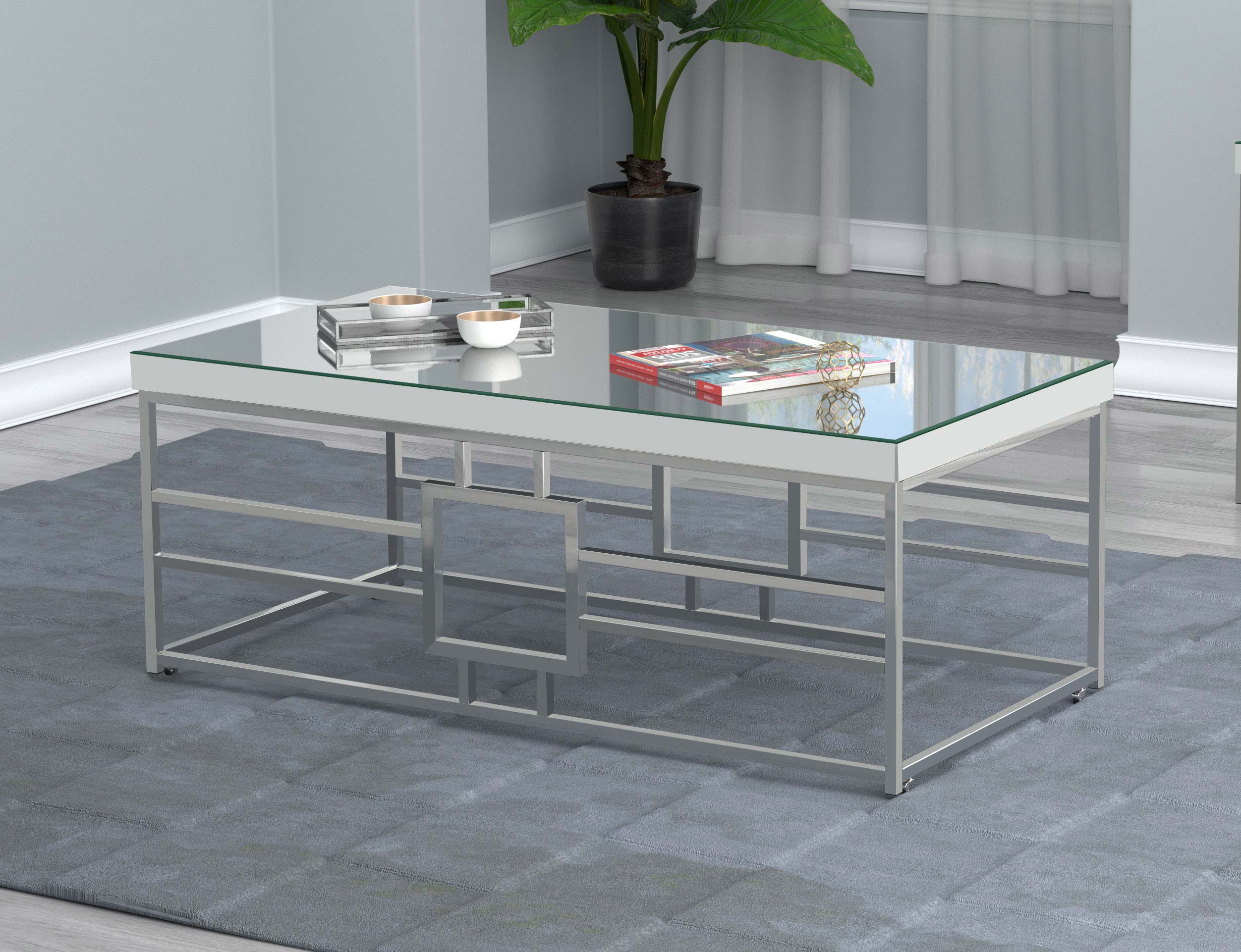 Dafina Geometric Frame Rectangular Coffee Table Chrome