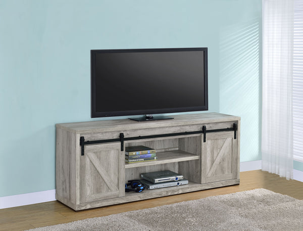 Brockton 71-inch 3-shelf Sliding Doors TV Console Grey Driftwood