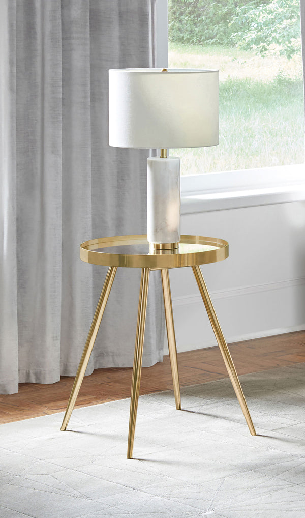 Kaelyn Round Mirror Top End Table Gold