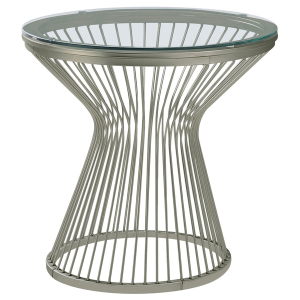 Mandy Round Glass Top End Table Satin Grey