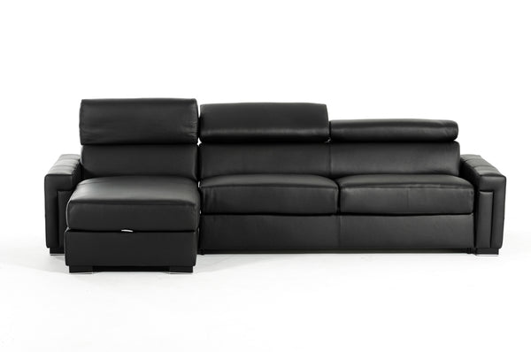 Lamod Italia Sacha - Modern Black Leather Reversible Sectional Sofa Bed with Storage