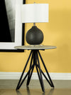 Hadi Round End Table with Hairpin Legs Cement and Gunmetal