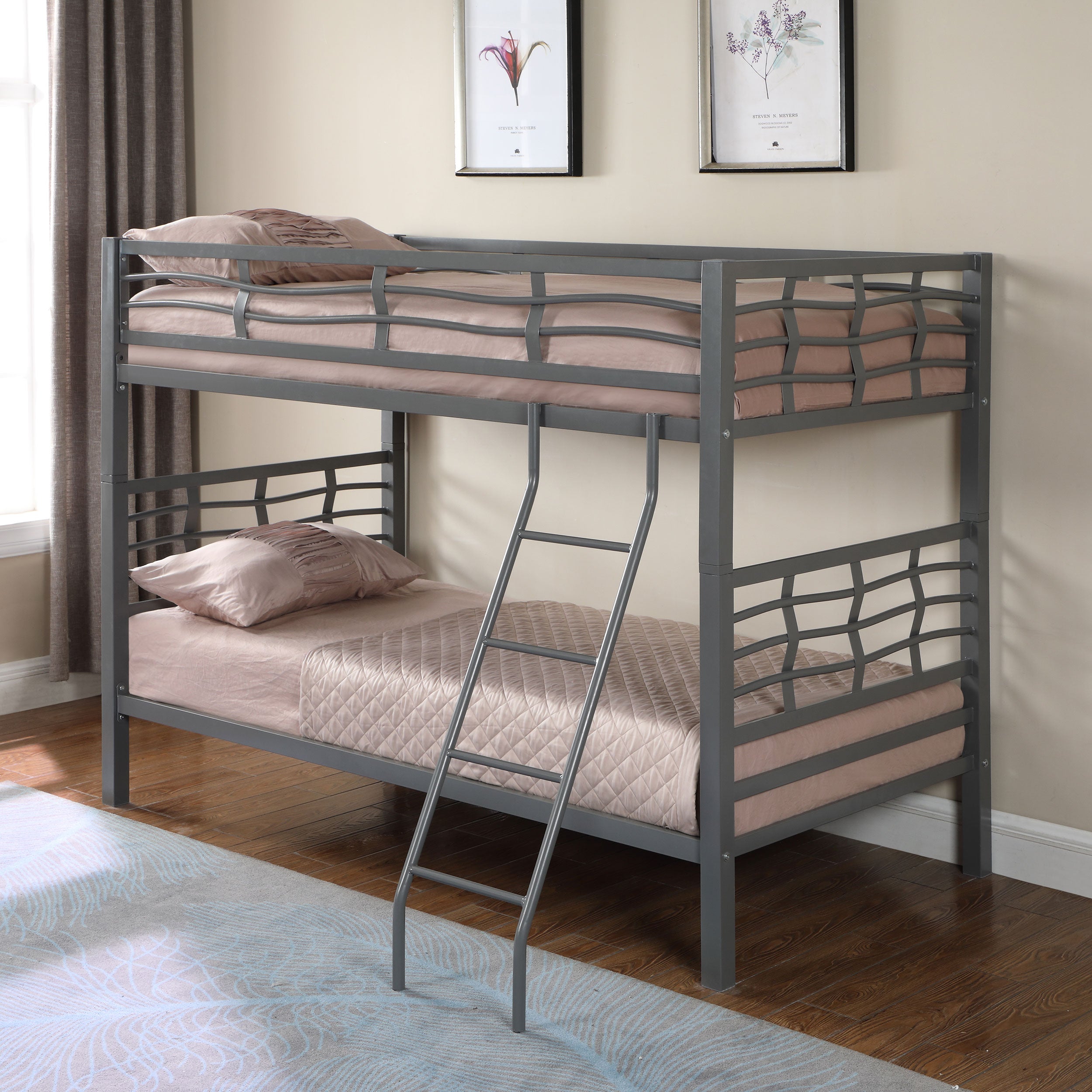 Fairfax Twin Over Twin Bunk Bed with Ladder Light Gunmetal