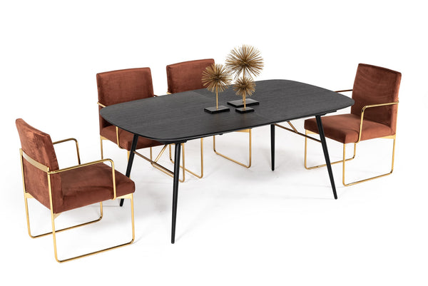 Modrest Billy Modern Black Oak & Gold Extendable Dining Table