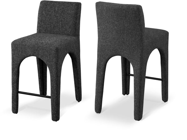 Gramercy Black Linen Textured Fabric Stool