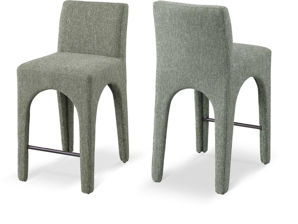 Gramercy Green Linen Textured Fabric Stool