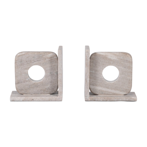 Marble, S/2 6" Cut Out Square Bookends, Tan