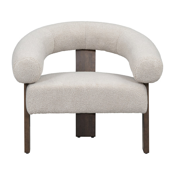 Curved Back Wishbonechair With Brown Legs, Cream