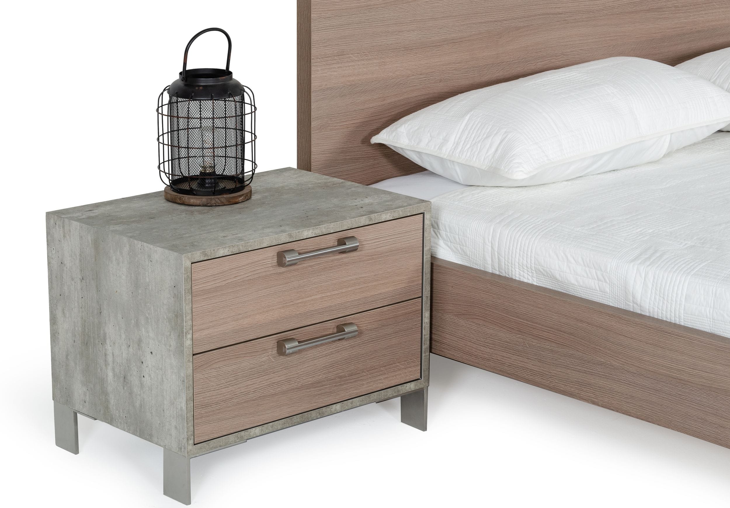 Nova Domus Boston - Modern Brown Oak & Brushed Stainless Steel Nightstand