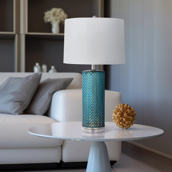 Glass 28"  Chevron Table Lamp, Blue