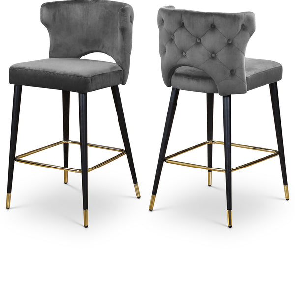 Kelly Grey Velvet Stool