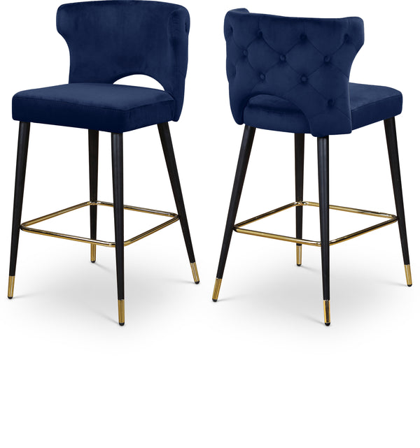 Kelly Navy Velvet Stool