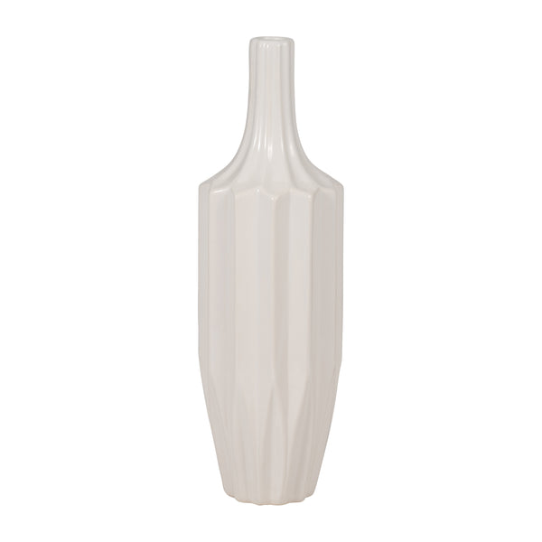 Cer, 16" Fluted Vase, White