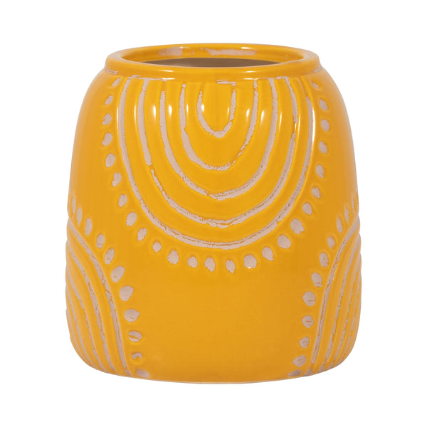 Cer, 6" Tribal Arch Vase, Mustard/tan