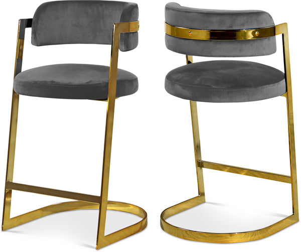 Stephanie Grey Velvet Stool