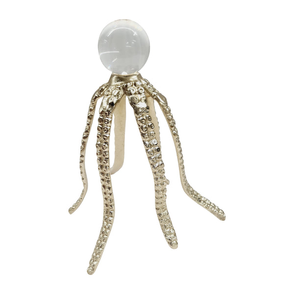 Metal, 10" Octopus Legs W/ Acrylic Ball, Champagne