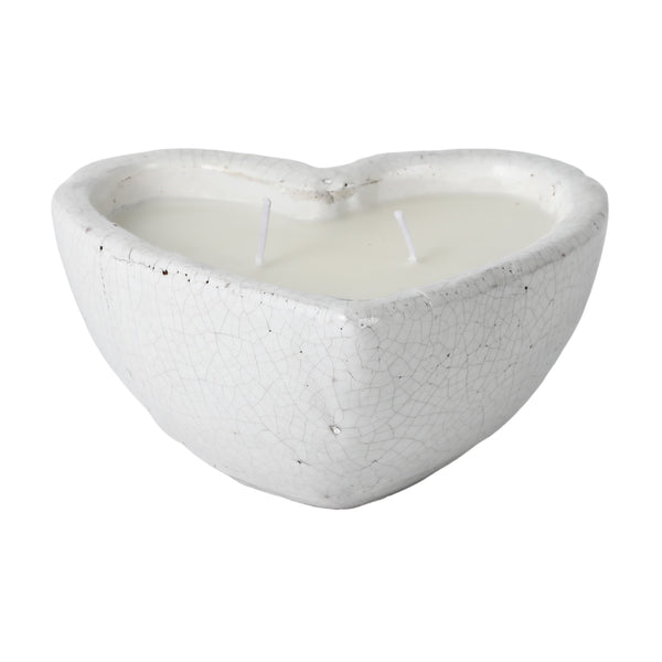 7" 11 Oz Sandalwood Heart Candle, White