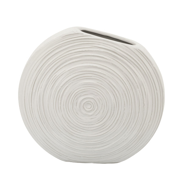 11"h Oval Swirled Vase, White