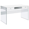 Dobrev 2-drawer Writing Desk Glossy White and Clear