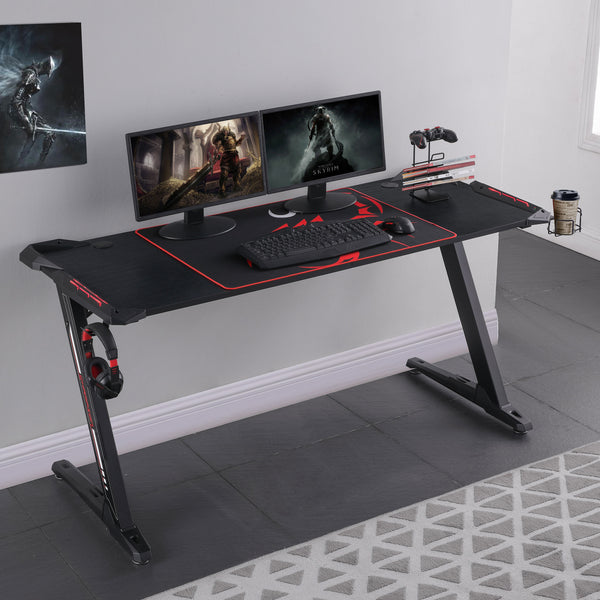 Brocton Metal Z-shaped Gaming Desk Black