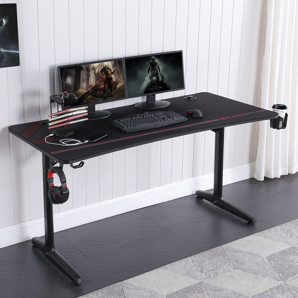 Tarnov Rectangular Metal Gaming Desk with USB Ports Black