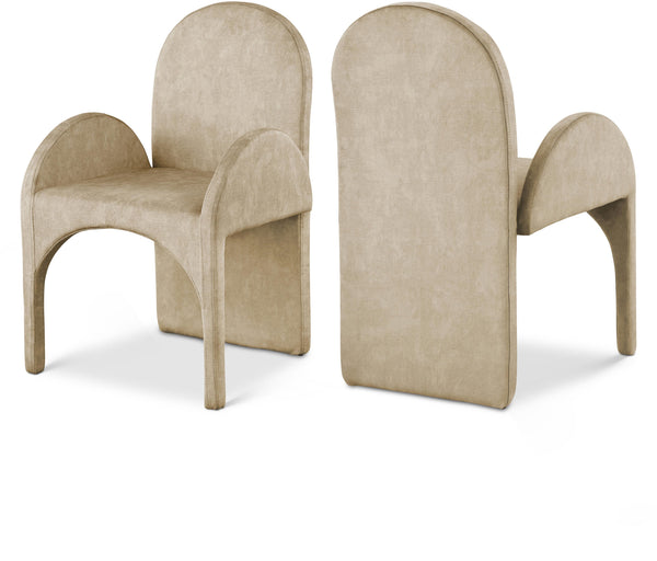 Summer Beige Velvet Dining Arm Chair