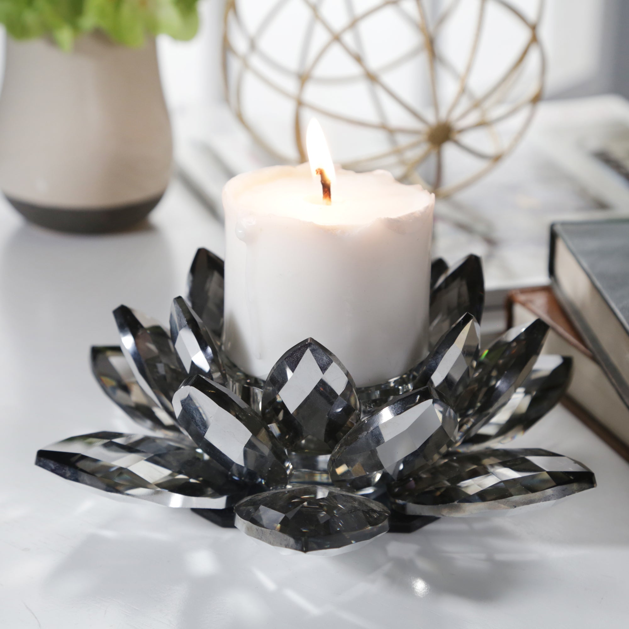 Black Crystal Lotus Votive Holder 8